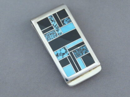 Money Clip with Black Jade & Turquoise Inlay