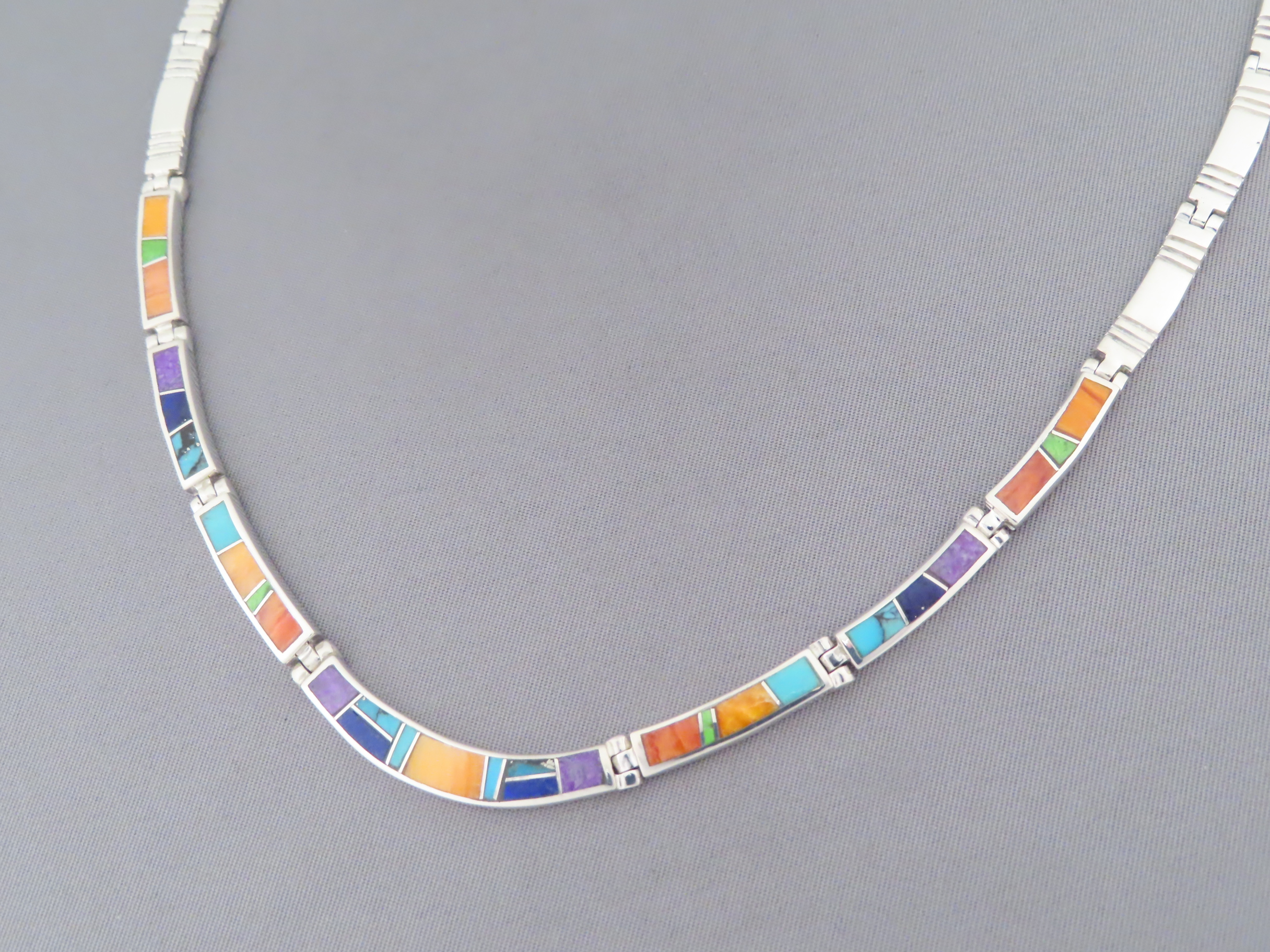 Inlaid Multi-Color Necklace in Sterling Silver