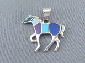 Shop Inlay Horse - Inlaid Multi-Stone HORSE Pendant by Native American (Navajo) jeweler, Tim Charlie $215- FOR SALE