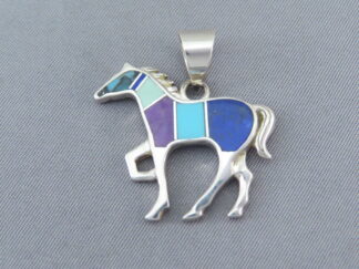 Inlaid Multi-Stone Horse Pendant (Medium Size)