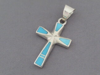 Shop Inlaid Cross - Turquoise Inlay Cross Pendant by Native American (Navajo) jewelry artist, Tim Charlie FOR SALE $175-