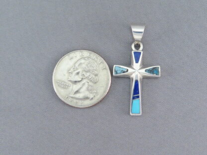 Turquoise and Lapis Inlay Cross Pendant