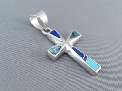 Turquoise and Lapis Inlay Cross Pendant