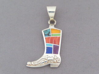 Boot Pendant - Inlaid Multi-Color Cowgirl Boot Slider Pendant by Native American jeweler, Pete Chee $145- FOR SALE
