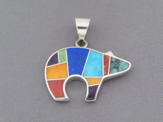 Inlaid Bear - Mid-Size Multi-Color Inlay BEAR Pendant by Native American jeweler, Tim Charlie $260- FOR SALE