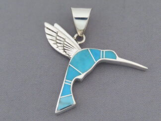 Turquoise Inlay Hummingbird Pendant by Native American (Navajo) jewelry artist, Tim Charlie FOR SALE $250-