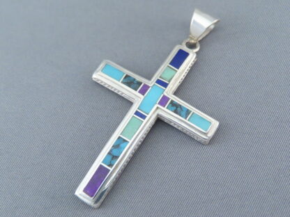 Inlaid Multi-Stone Cross Pendant (Large)