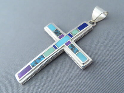 Inlaid Multi-Stone Cross Pendant (Large)