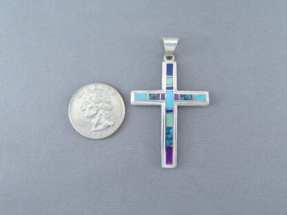 Inlaid Multi-Stone Cross Pendant (Large)