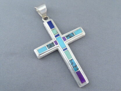 Inlaid Multi-Stone Cross Pendant (Large)