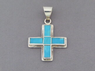 Buy Turquoise Cross - Reversible Turquoise Inlay Cross Pendant by Native American jeweler, Charles Willie FOR SALE $245-