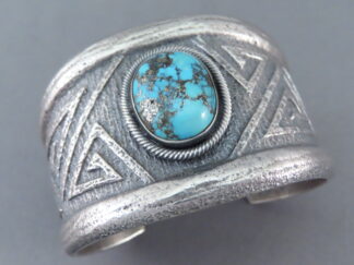 Sandcast Morenci Turquoise Cuff Bracelet by Native American Navajo Indian jewelry artist, Aaron Anderson $1,100- FOR SALE