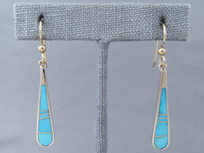 Gold Turquoise Inlay Earrings – Long & Dangling