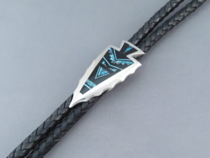 Inlaid Black Jade & Turquoise Inlay Bolo Tie – Fine Inlay!