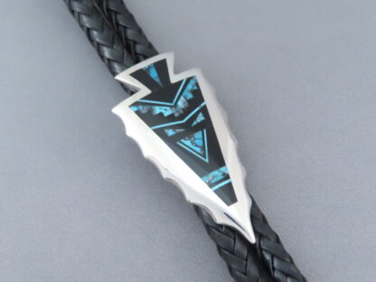 Inlaid Black Jade & Turquoise Inlay Bolo Tie – Fine Inlay!