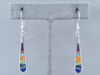 Inlay Jewelry - Long Inlaid Multi-Color Earrings (hooks) by Native American Jeweler, Tim Charlie $185- FOR SALE
