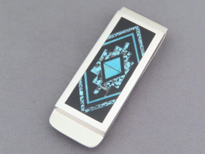 Black Jade & Turquoise Inlay Money Clip (Fine Inlay!)