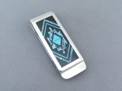 Black Jade & Turquoise Inlay Money Clip (Fine Inlay!)