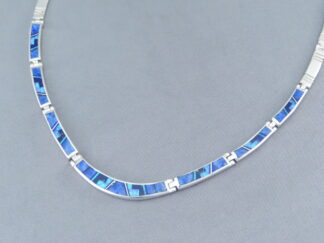 Buy Inlaid Jewelry - Dainty Lapis & Opal Inlay Necklace in Sterling Silver by Native American jeweler, Charles Willie $990- FOR SALE
