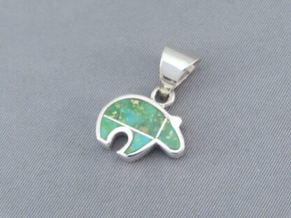 Smaller Green Turquoise Inlay Bear Pendant