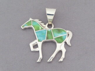 Horse Pendant - Sonoran Turquoise Inlay HORSE Slider Pendant by Native American jeweler, Tim Charlie $265- FOR SALE