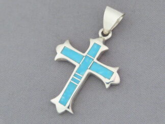 Blue Turquoise Inlay Cross Pendant