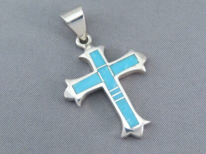 Blue Turquoise Inlay Cross Pendant