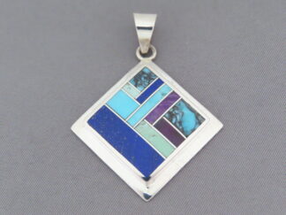 Native American Jewelry - Inlaid Multi-Stone Pendant (diamond-shaped) by Navajo jeweler, Tim Charlie FOR SALE $225-
