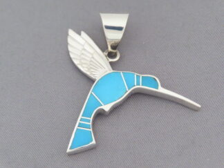 Hummingbird Pendant - Turquoise Inlay Hummingbird by Native American jeweler, Tim Charlie FOR SALE $250-