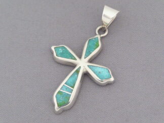 Turquoise Cross - Mid-Size Green Turquoise Cross Pendant by Native American Jewelry Artist, Pete Chee FOR SALE $220-