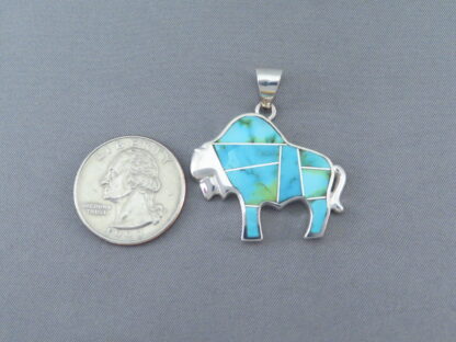 Green Sonoran Turquoise Inlay Bison Pendant