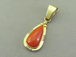 Buy Navajo Gold Jewelry - Coral & Gold Slider Pendant by Native American Jeweler, Tim Bedah $995- FOR SALE