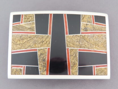 Multi-Stone Inlay Belt Buckle Featuring Coral