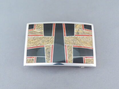 Multi-Stone Inlay Belt Buckle Featuring Coral