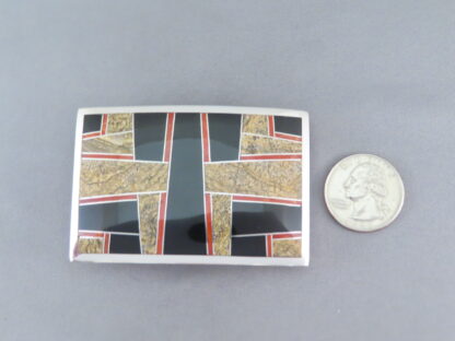 Multi-Stone Inlay Belt Buckle Featuring Coral