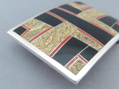 Multi-Stone Inlay Belt Buckle Featuring Coral