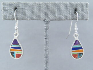 Inlay Jewelry - Inlaid Multi-Color Teardrop Earrings by Native American jeweler, Charles Willie FOR SALE $180-