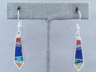 Native American Jewelry - Long Dangling Inlaid Multi-Color Earrings by Navajo Jeweler, Charles Willie $198- FOR SALE