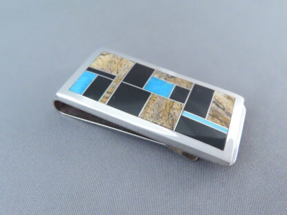 Multi-Stone Inlay Money Clip with Turquoise