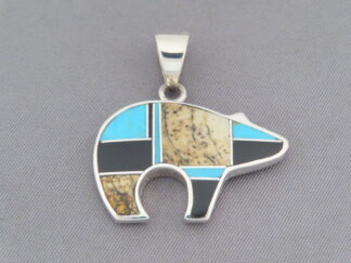 Inlaid Bear - Multi-Stone Inlay BEAR Pendant with Turquoise by Native American jeweler, Tim Charlie FOR SALE $240-