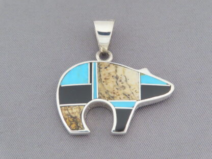 Mid-Size Multi-Stone Inlay Bear Pendant with Turquoise