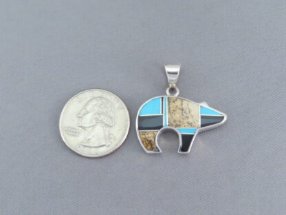 Mid-Size Multi-Stone Inlay Bear Pendant with Turquoise