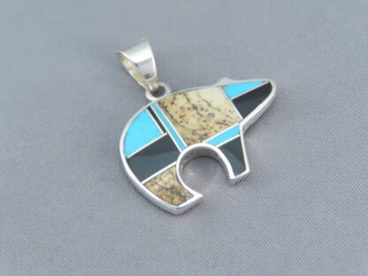 Mid-Size Multi-Stone Inlay Bear Pendant with Turquoise