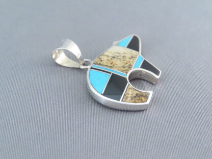 Mid-Size Multi-Stone Inlay Bear Pendant with Turquoise