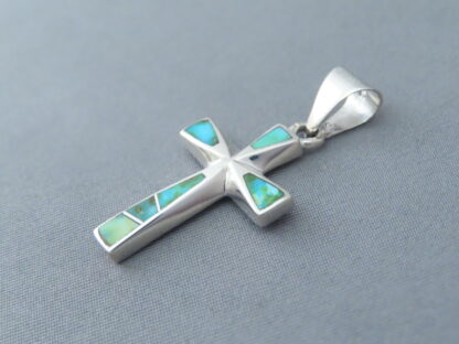 Turquoise Inlay Cross Pendant (with Green Turquoise)