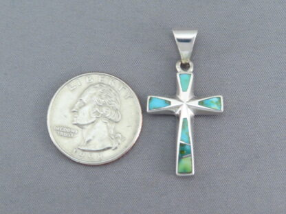 Turquoise Inlay Cross Pendant (with Green Turquoise)