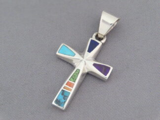 Native American Jewelry - Inlaid Multi-Color Cross Pendant by Navajo jeweler, Charles Willie FOR SALE $185-