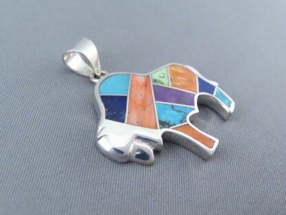 Inlaid Multi-Color Bison Pendant