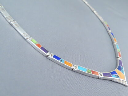 Multi-Color Inlay Necklace in Sterling Silver