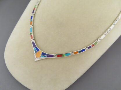 Multi-Color Inlay Necklace in Sterling Silver